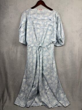 Vintage Jerell of Texas Rose Print Dress Women Jrs 9 Powder Blue Cottagecore 70s